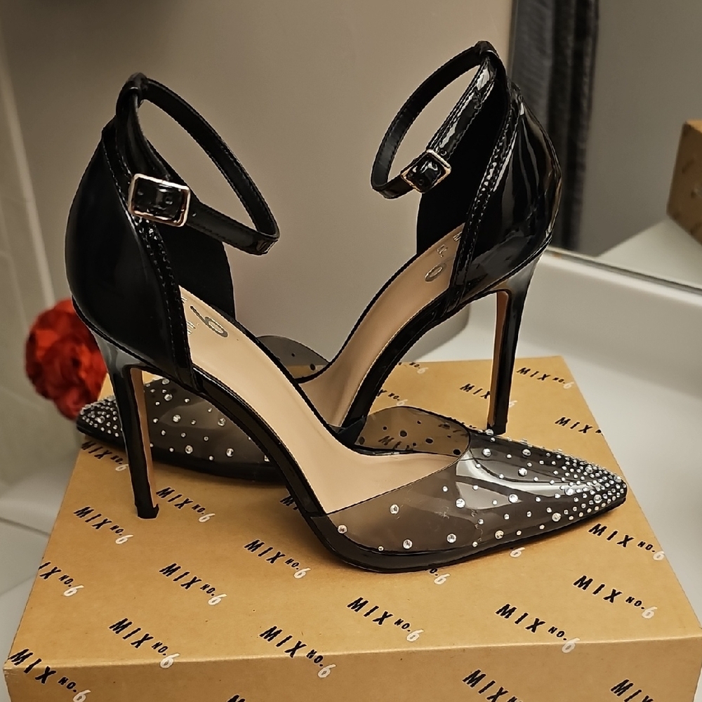 Mix No. 6 Black and Clear Embellished Heels